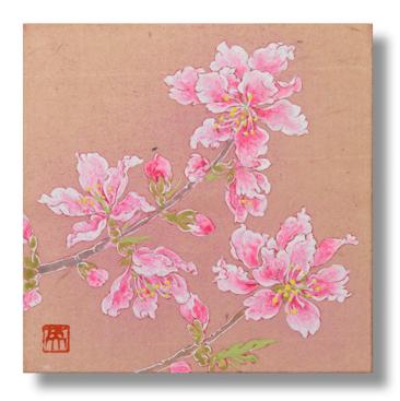桃の花　日本画　３ Peach blossoms