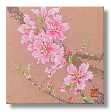 桃の花　日本画　２  　Peach blossoms