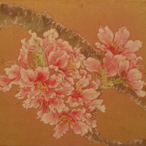 もも　桃の花　　日本画　横尾英子　Japanese painting of cherry blossoms